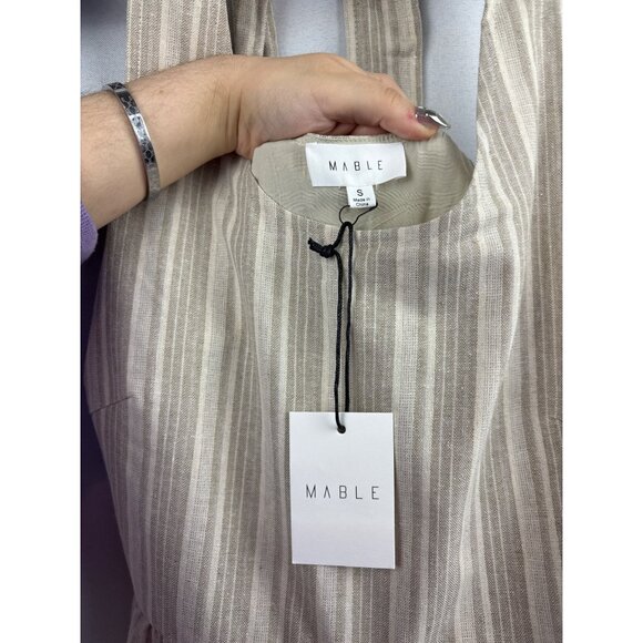 Women’s Mable Small Cream & Tan Halter Romper with Pockets & Back Tie - Picture 5 of 6